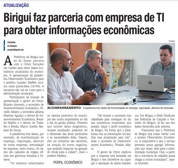 Parceria do Observatório Econômico com Prefeitura de Birigui-SP é destaque na imprensa local